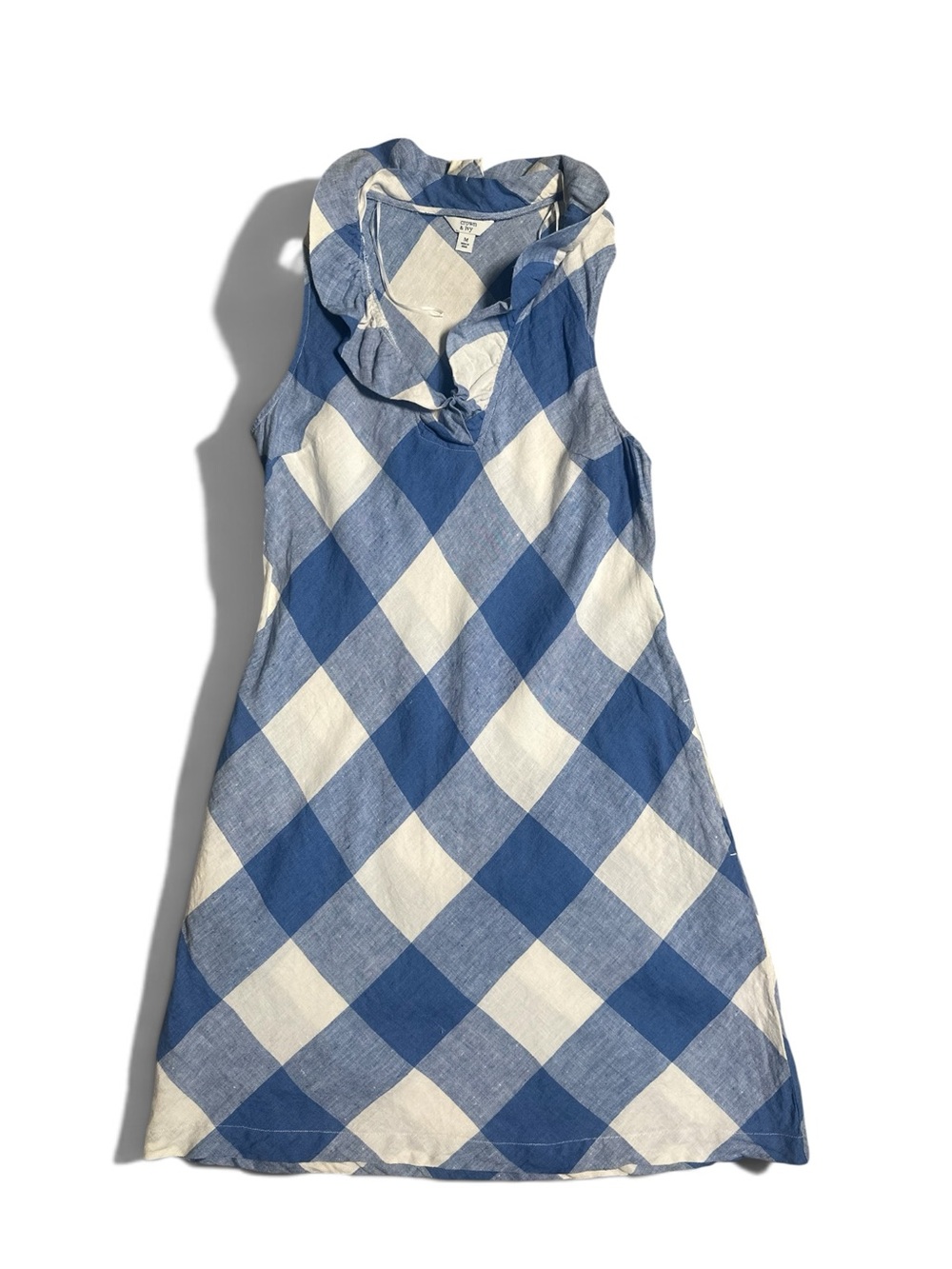 Crown & Ivy Linen Dress Blue & White Gingham Size Medium